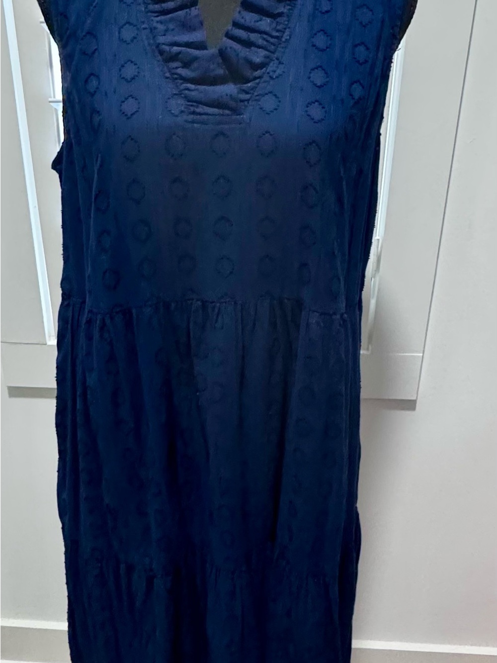 Crown & Ivy Large Navy Tiered Midi Dress Ruffle 100% Cotton